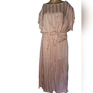 Michelle Stuart Womens Set Tie Front Shirt Skirt Pleated Midi Flare 2pc Pink 8